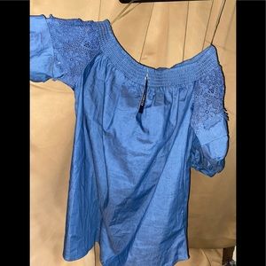 Denim off shoulder plus size blouse